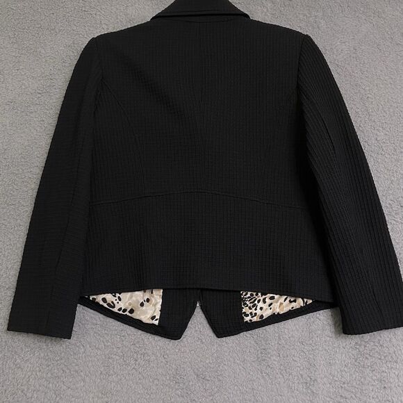 Chicos PM Waffle weave moto jacket Asymmetrical zipper leopard lined stretch - Picture 7 of 10